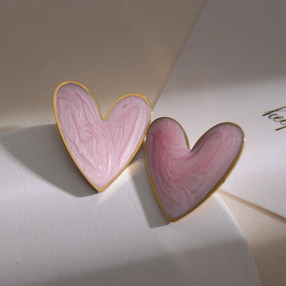 1 Pair Elegant Heart Shape Enamel Plating Stainless Steel 18k Gold Plated Ear Studs