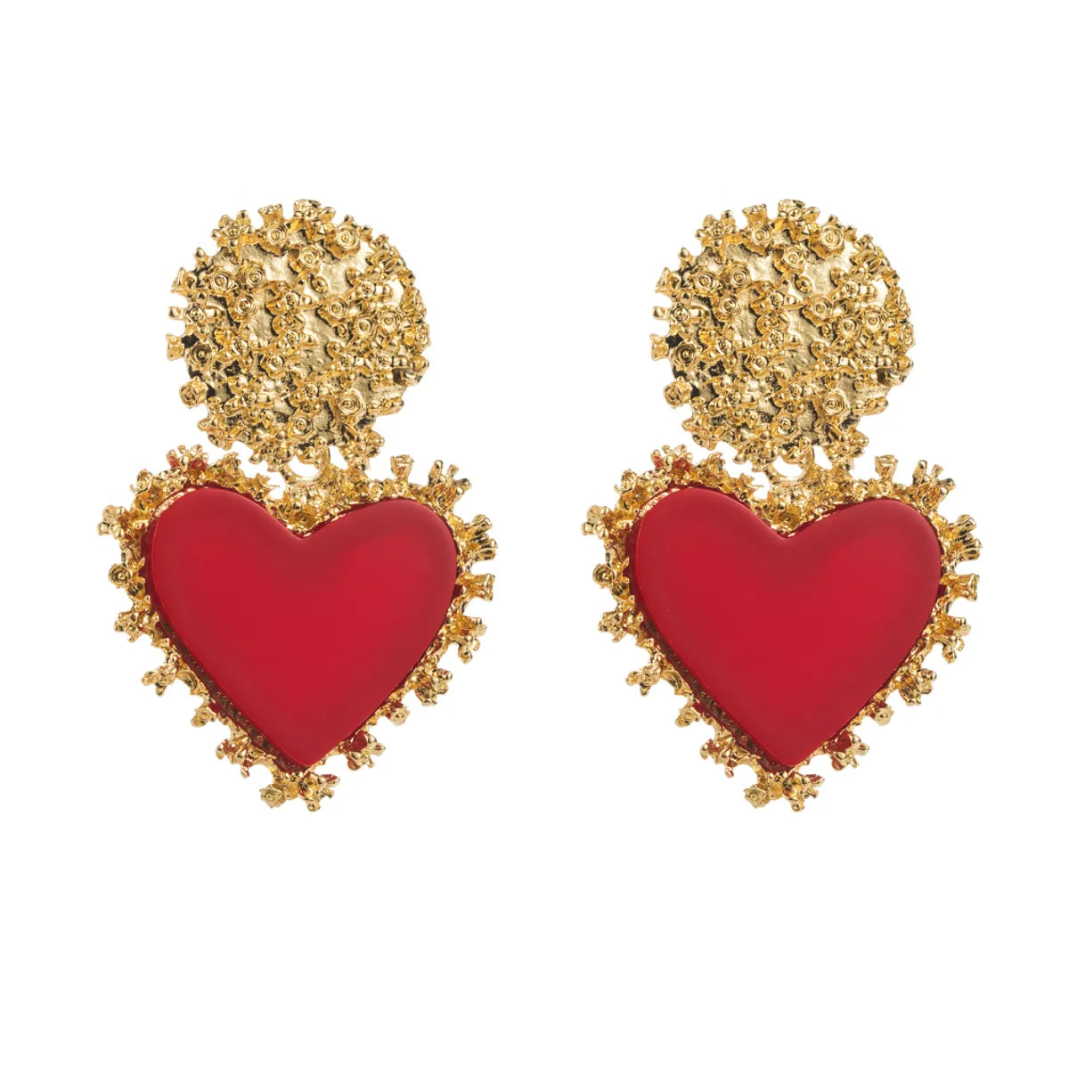 1 Pair Elegant Heart Shape Inlay Alloy Resin Resin Gold Plated Drop Earrings