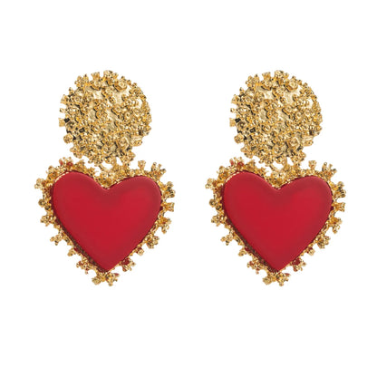 1 Pair Elegant Heart Shape Inlay Alloy Resin Resin Gold Plated Drop Earrings