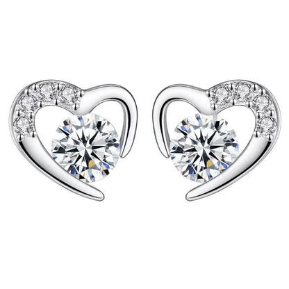 1 Pair Elegant Heart Shape Inlay Sterling Silver Zircon Ear Studs