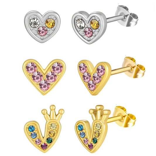 1 Pair Elegant Heart Shape Inlay Titanium Steel Zircon Ear Studs