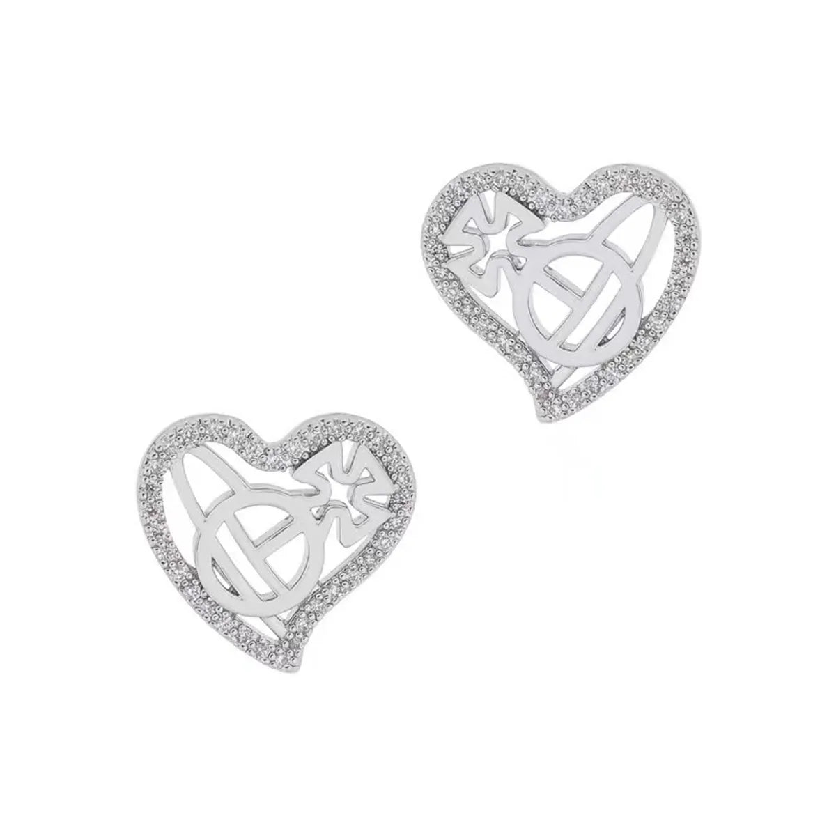 1 Pair Elegant Heart Shape Planet Plating Inlay Copper Zircon Ear Studs