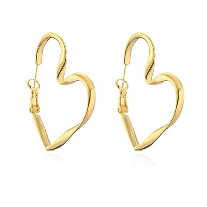 1 Pair Elegant Heart Shape Plating Copper 18k Gold Plated Hoop Earrings