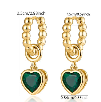 1 Pair Elegant Heart Shape Plating Inlay Sterling Silver Malachite Zircon 18k Gold Plated Drop Earrings