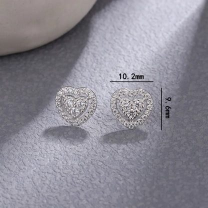 1 Pair Elegant Heart Shape Plating Inlay Sterling Silver Zircon Ear Studs