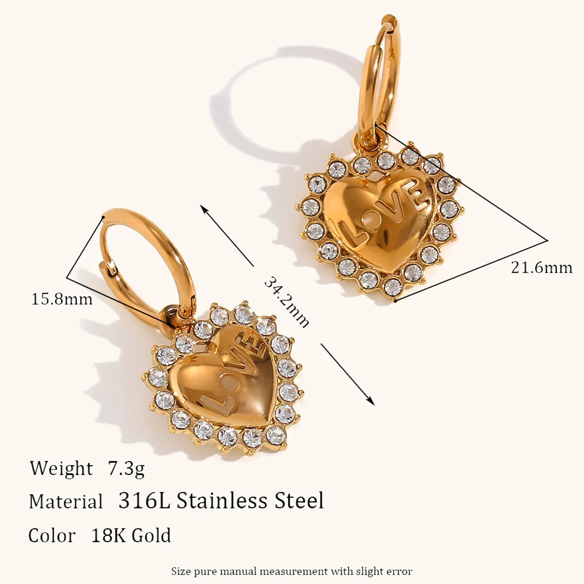 1 Pair Elegant Heart Shape Plating Stainless Steel Drop Earrings