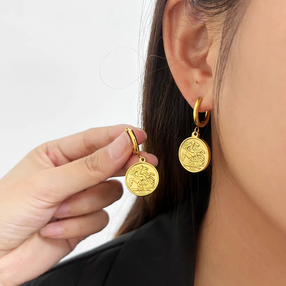 1 Pair Elegant Human Round 304 Stainless Steel 316 Stainless Steel  18K Gold Plated Drop Earrings