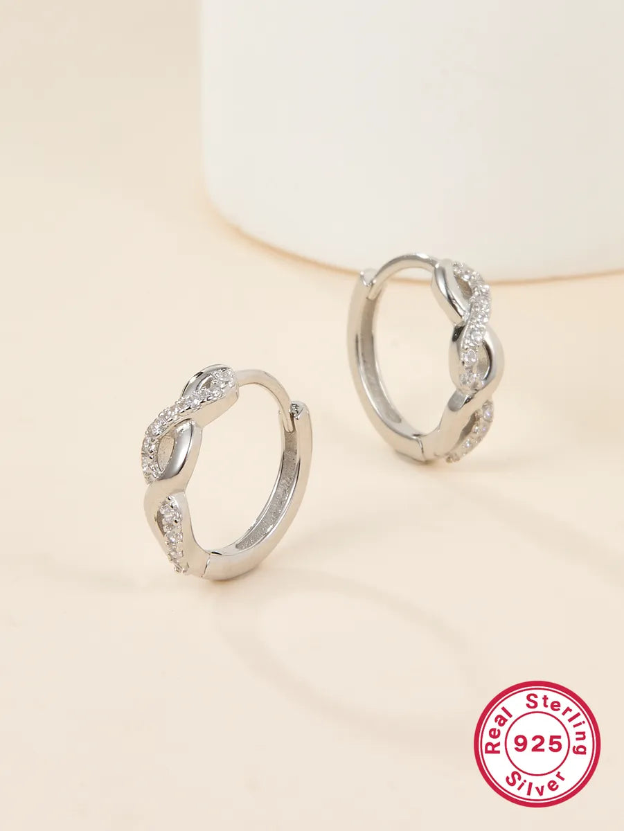 1 Pair Elegant Infinity Inlay Sterling Silver Zircon 18k Gold Plated White Gold Plated Earrings