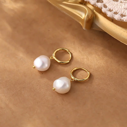 1 Pair Elegant Irregular Pearl Plating Stainless Steel Gold Plated Drop Earrings