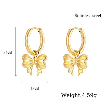 1 Pair Elegant Lady Bow Knot Plating Stainless Steel 18k Gold Plated Drop Earrings