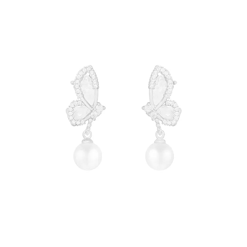 1 Pair Elegant Lady Butterfly Inlay Copper Artificial Pearls Zircon Drop Earrings