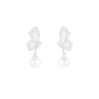 1 Pair Elegant Lady Butterfly Inlay Copper Artificial Pearls Zircon Drop Earrings