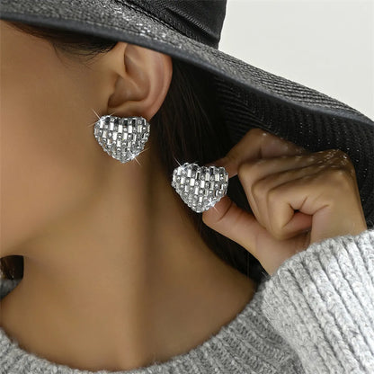 1 Pair Elegant Lady Classic Style C Shape Triangle Heart Shape Inlay Alloy Glass Drop Earrings Ear Studs