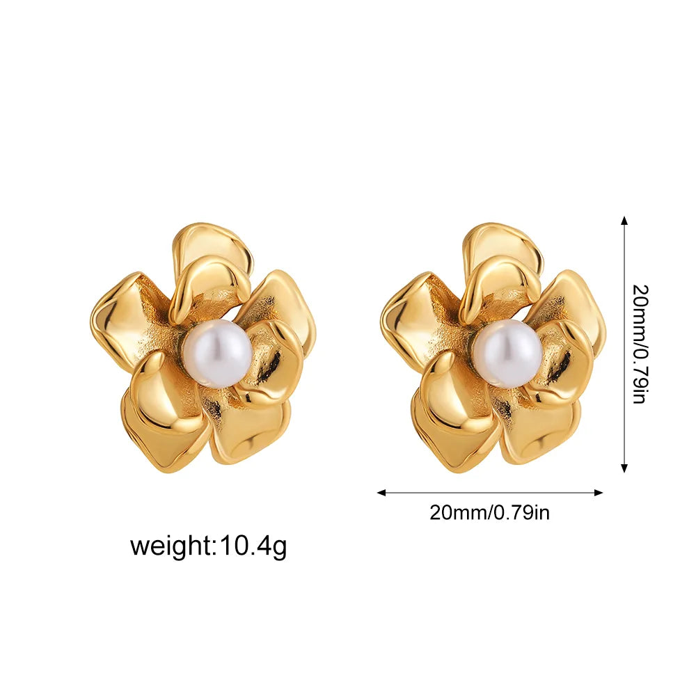 1 Pair Elegant Lady Classic Style Flower Inlay 304 Stainless Steel Copper Artificial Pearls Ear Studs