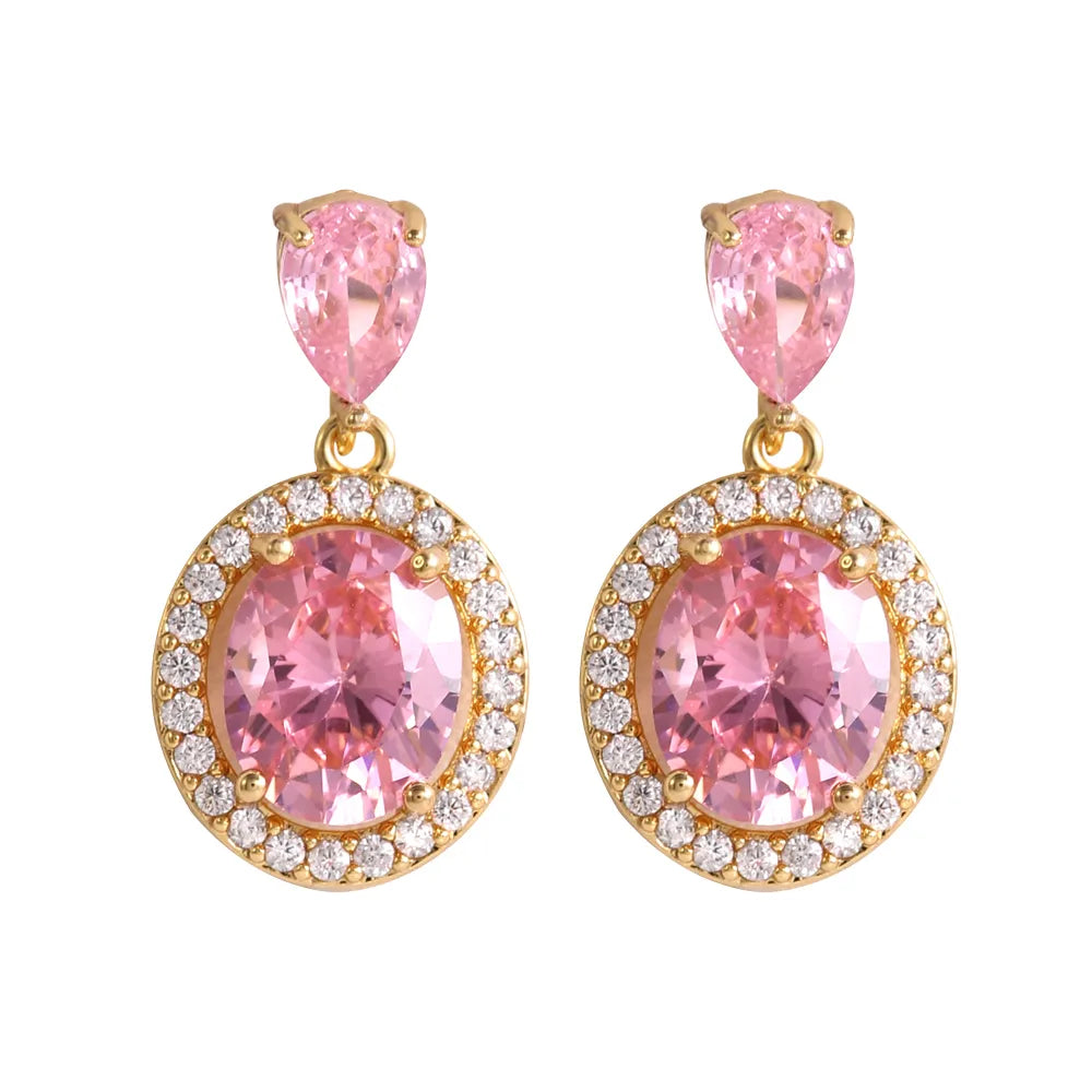 1 Pair Elegant Lady Classic Style Round Plating Inlay Copper Zircon 18K Gold Plated Drop Earrings