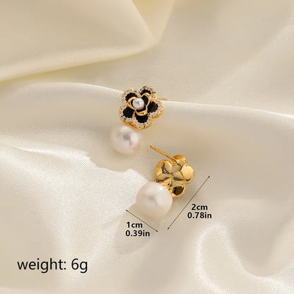 1 Pair Elegant Lady Commute Flower Plating Inlay Copper Artificial Pearls Zircon Ear Studs