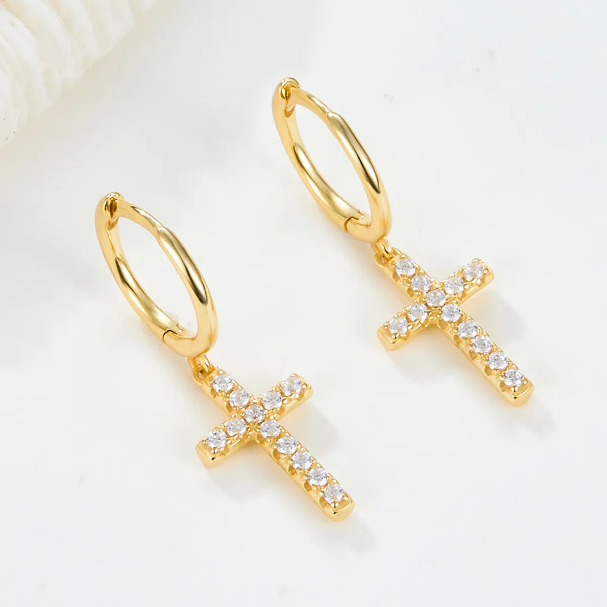 1 Pair Elegant Lady Cross Plating Inlay Sterling Silver Zircon 18k Gold Plated White Gold Plated Drop Earrings