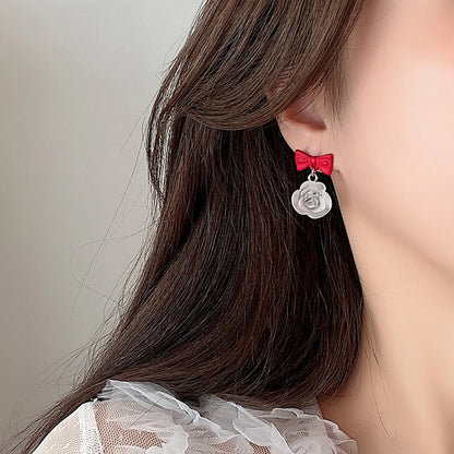 1 Pair Elegant Lady Flower Bow Knot Alloy Drop Earrings