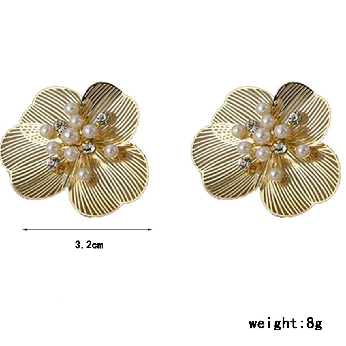 1 Pair Elegant Lady Flower Inlay Copper Artificial Pearls Zircon Ear Studs