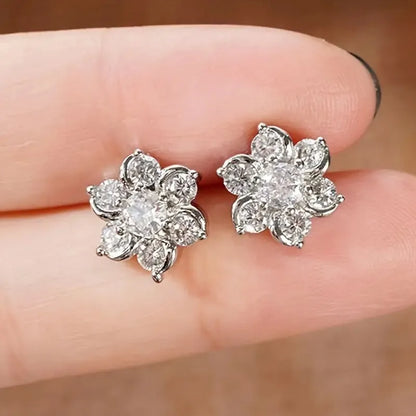 1 Pair Elegant Lady Flower Inlay Copper Zircon Ear Studs