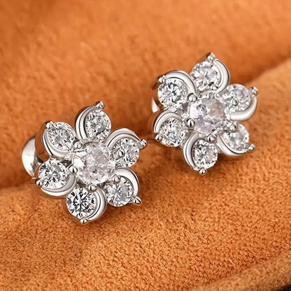 1 Pair Elegant Lady Flower Inlay Copper Zircon Ear Studs