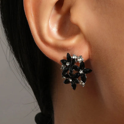 1 Pair Elegant Lady Flower Plating Inlay Alloy Crystal Silver Plated Ear Studs