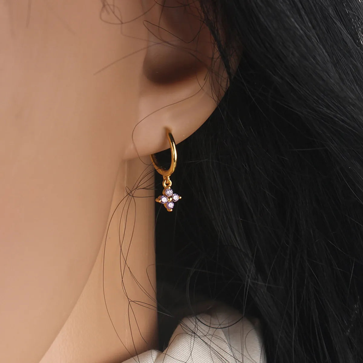 1 Pair Elegant Lady Flower Plating Inlay Copper Zircon Drop Earrings