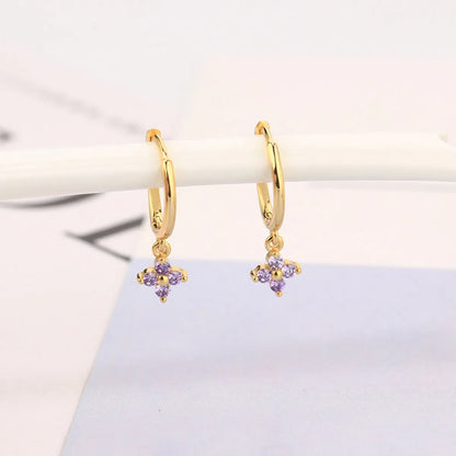 1 Pair Elegant Lady Flower Plating Inlay Copper Zircon Drop Earrings