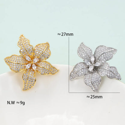 1 Pair Elegant Lady Flower Plating Inlay Copper Zircon Ear Studs