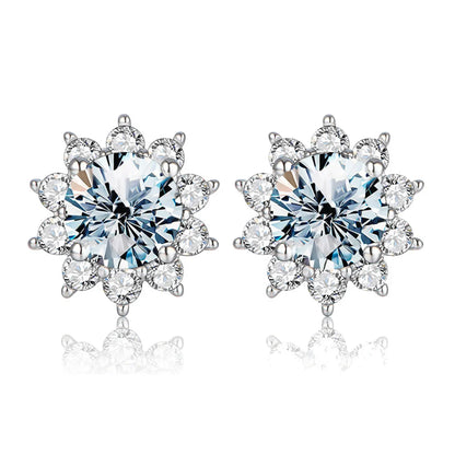 1 Pair Elegant Lady Flower Plating Inlay Sterling Silver Moissanite Ear Studs