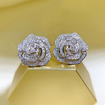 1 Pair Elegant Lady Flower Sterling Silver Inlay Zircon Ear Studs