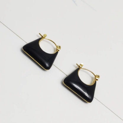 1 Pair Elegant Lady French Style Bag Oil Painting Enamel 304 Stainless Steel 18K Gold Plated Earrings