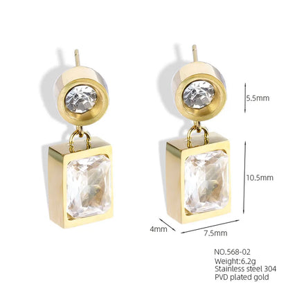 1 Pair Elegant Lady Geometric 304 Stainless Steel Natural Stone Zircon 18K Gold Plated Drop Earrings