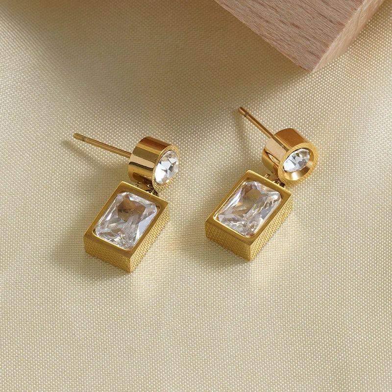 1 Pair Elegant Lady Geometric 304 Stainless Steel Natural Stone Zircon 18K Gold Plated Drop Earrings