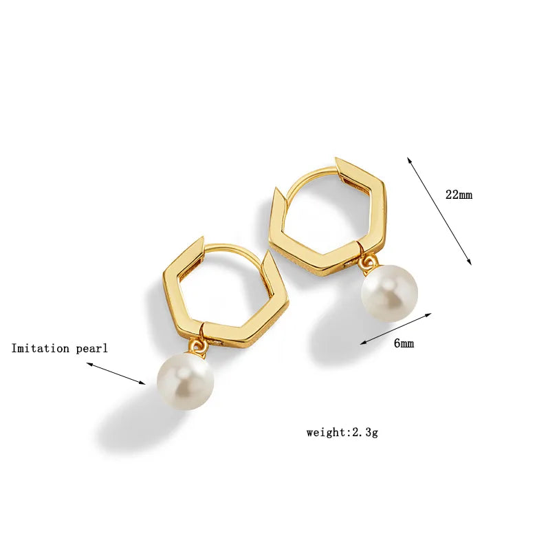 1 Pair Elegant Lady Geometric Circle Inlay 925 Silver Imitation Pearl Hoop Earrings Drop Earrings