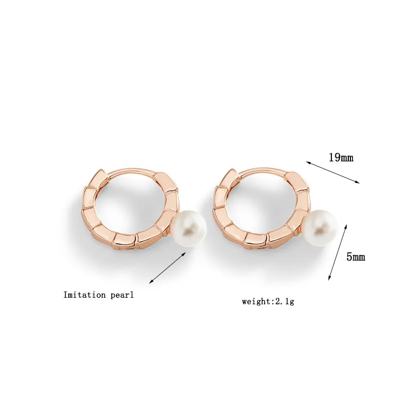 1 Pair Elegant Lady Geometric Circle Inlay 925 Silver Imitation Pearl Hoop Earrings Drop Earrings