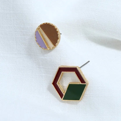 1 Pair Elegant Lady Geometric Enamel Alloy Gold Plated Ear Studs