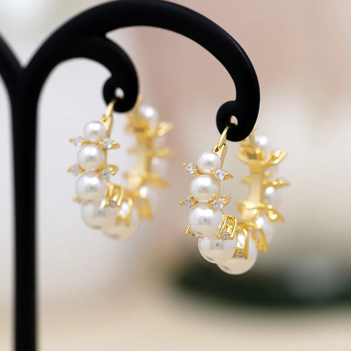 1 Pair Elegant Lady Geometric Flower Bow Knot Inlay Copper Artificial Pearls Zircon Drop Earrings