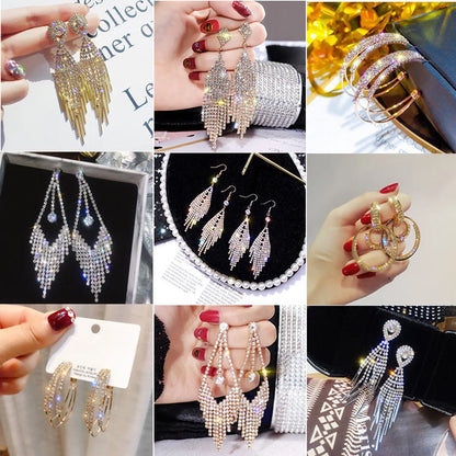 1 Pair Elegant Lady Geometric Heart Shape Tassel Plating Inlay Alloy Artificial Rhinestones Drop Earrings