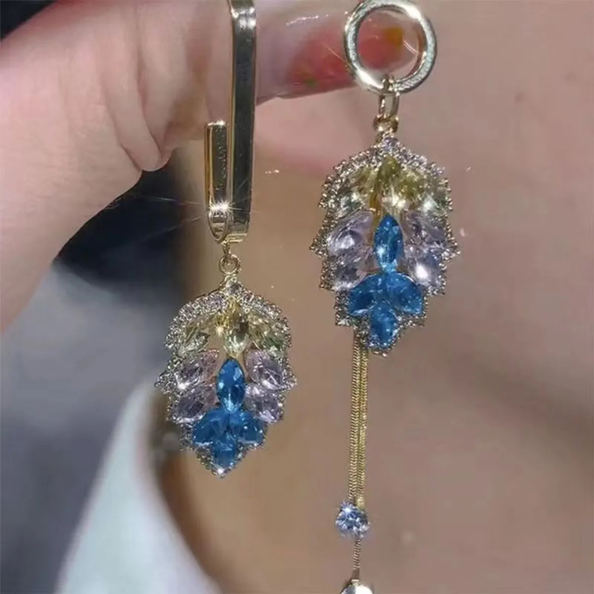 1 Pair Elegant Lady Geometric Plating Inlay Alloy Zircon Drop Earrings