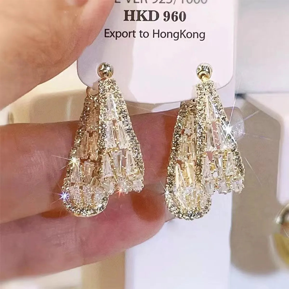 1 Pair Elegant Lady Geometric Plating Inlay Alloy Zircon Drop Earrings