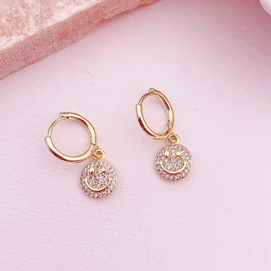 1 Pair Elegant Lady Geometric Smiley Face Plating Inlay Copper Zircon Drop Earrings