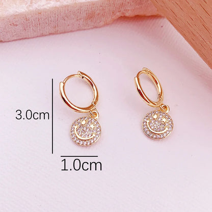 1 Pair Elegant Lady Geometric Smiley Face Plating Inlay Copper Zircon Drop Earrings