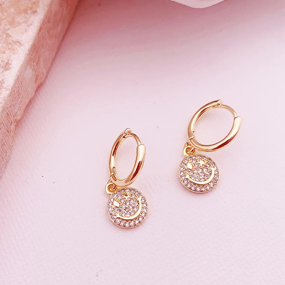 1 Pair Elegant Lady Geometric Smiley Face Plating Inlay Copper Zircon Drop Earrings