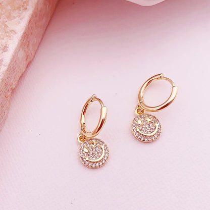 1 Pair Elegant Lady Geometric Smiley Face Plating Inlay Copper Zircon Drop Earrings