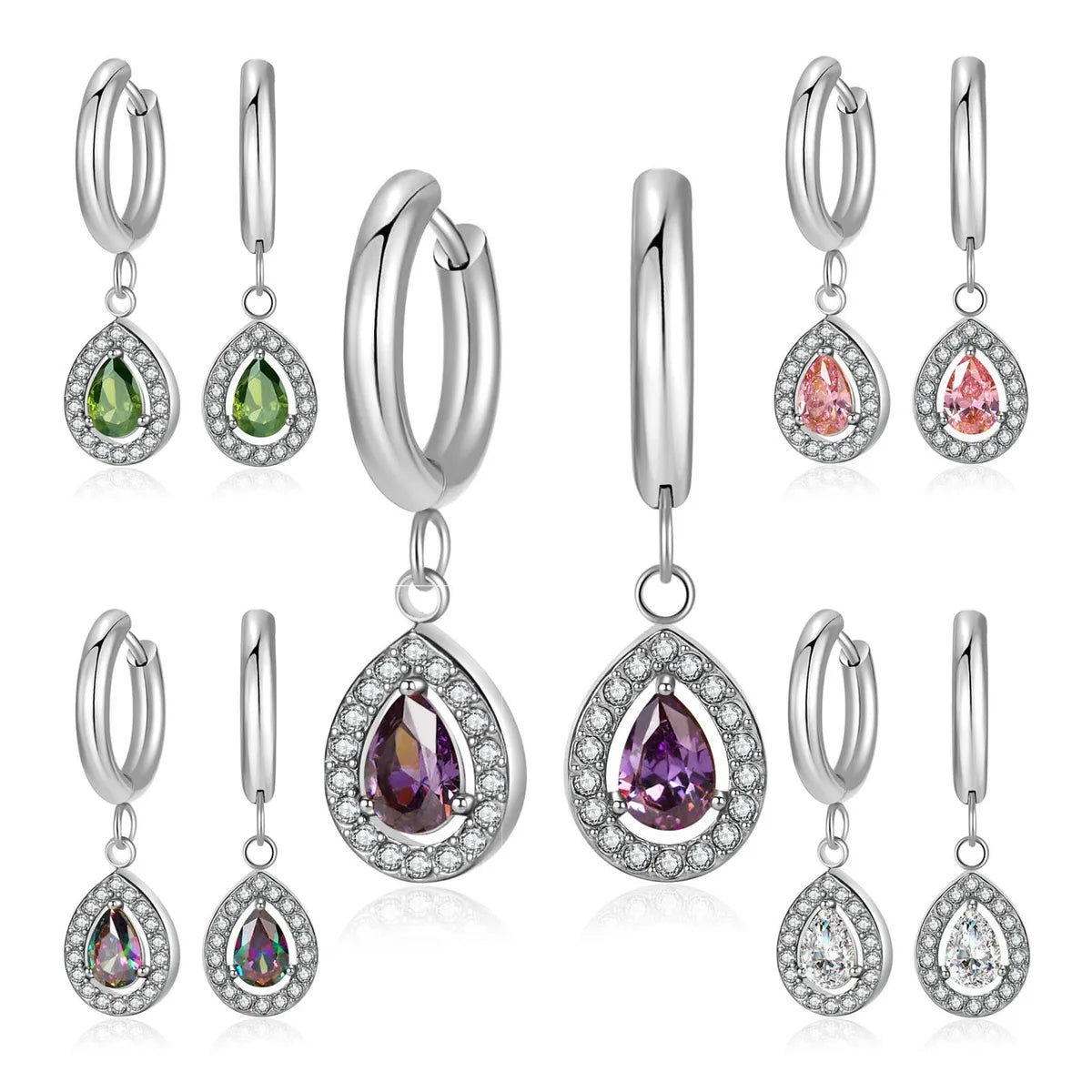 1 Pair Elegant Lady Geometric Water Droplets Plating Inlay 304 Stainless Steel Zircon Drop Earrings