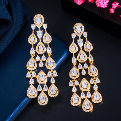 1 Pair Elegant Lady Glittery Water Droplets Plating Inlay Copper Artificial Gemstones 14k Gold Plated Rhodium Plated Drop Earrings