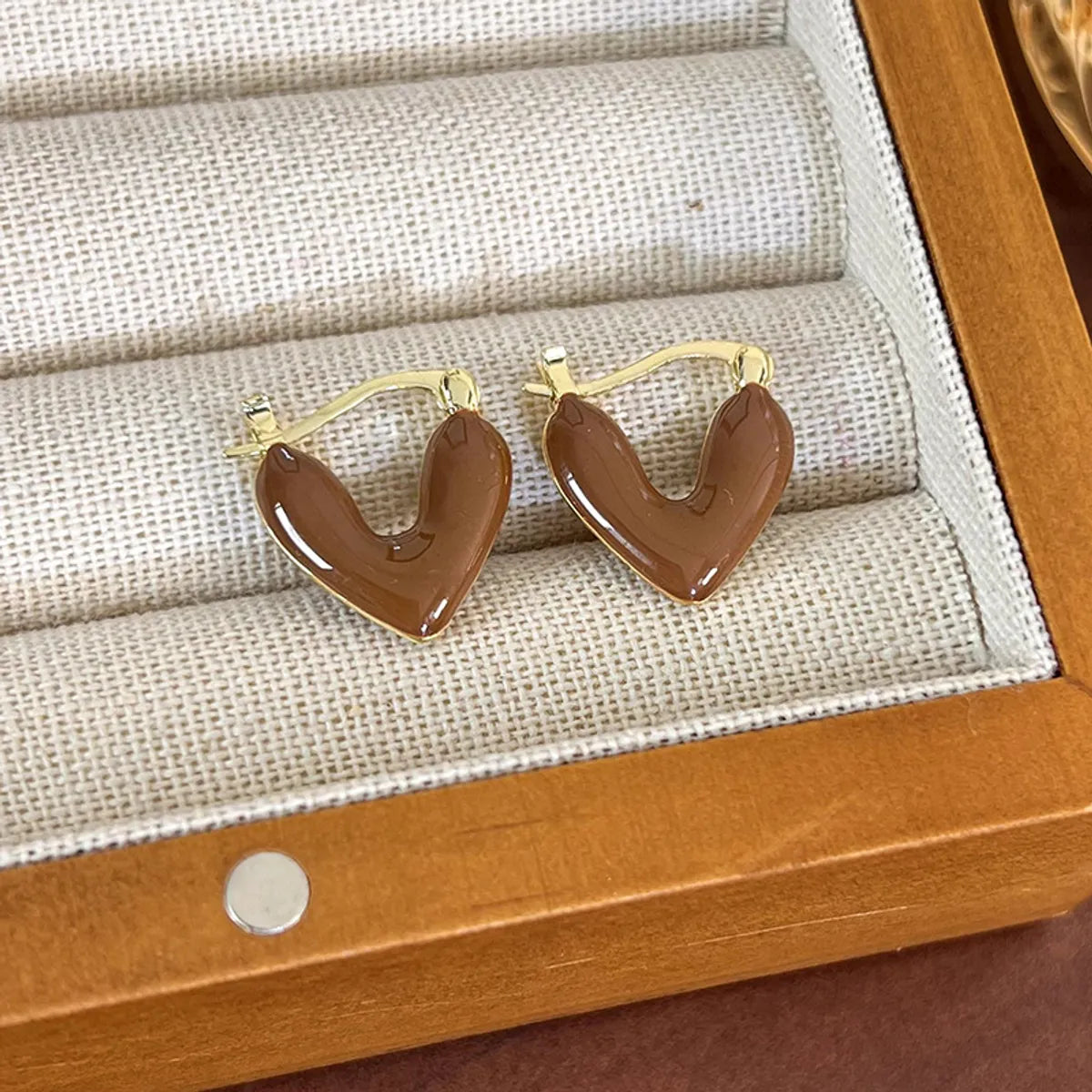 1 Pair Elegant Lady Heart Shape Alloy Gold Plated Earrings