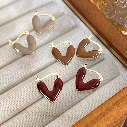 1 Pair Elegant Lady Heart Shape Alloy Gold Plated Earrings