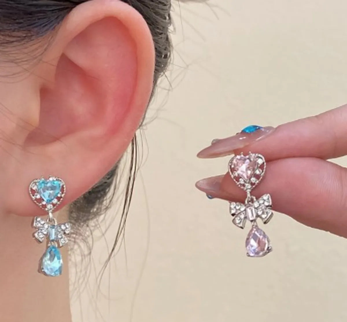 1 Pair Elegant Lady Heart Shape Bow Knot Plating Inlay Alloy Zircon Drop Earrings